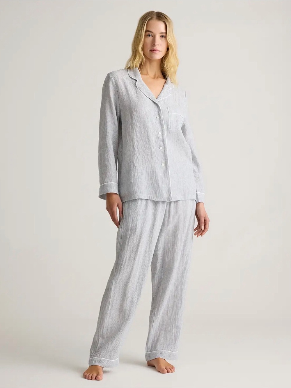 Quince European Linen Pin Striped Pajama Set Size X-Large 866